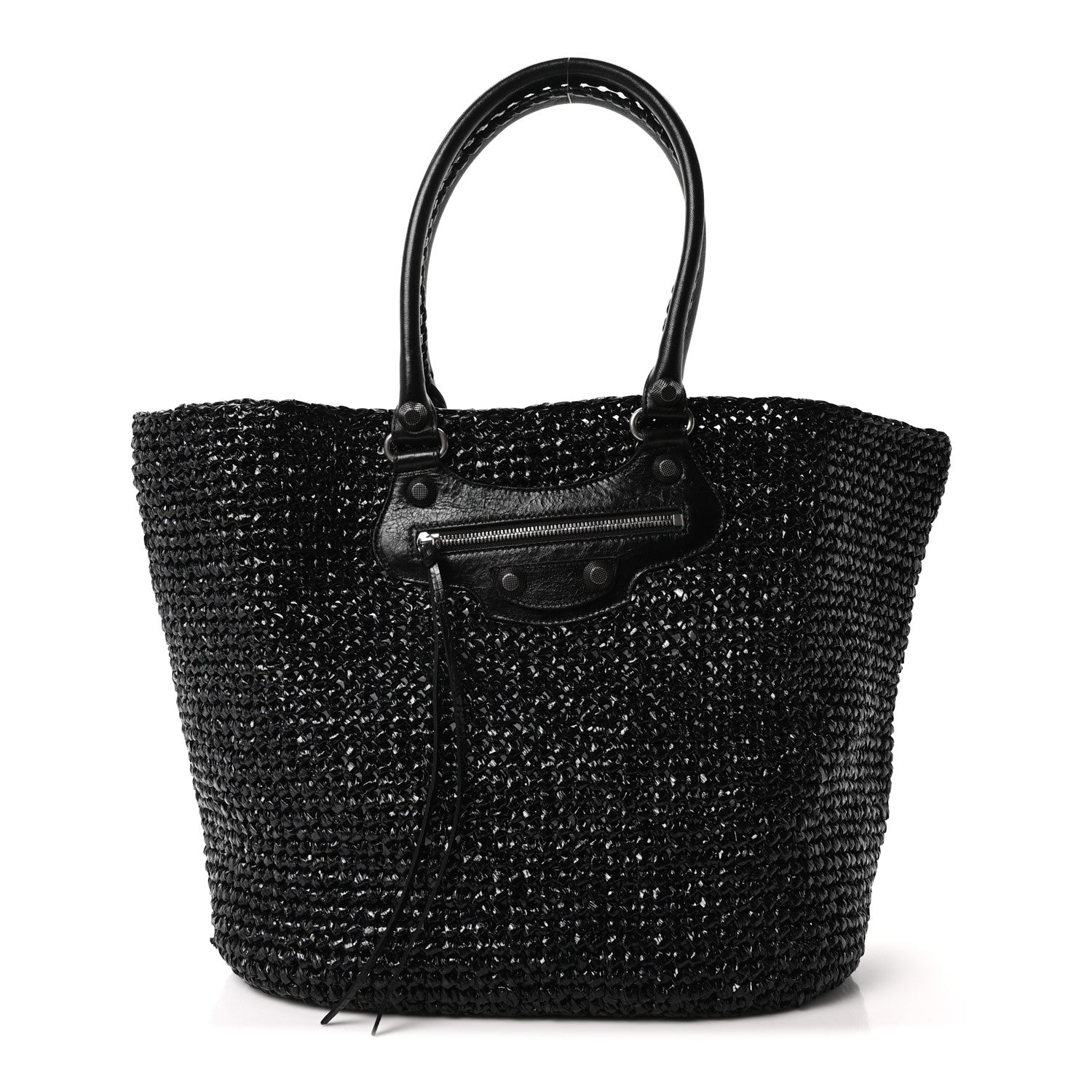 Balenciaga Raffia Woven Le Cagole Panier Tote Bag Black 1 of 11
