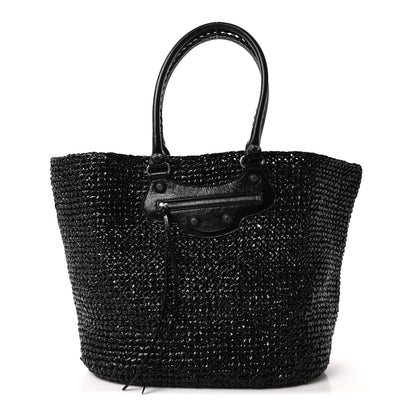 Balenciaga Raffia Woven Le Cagole Panier Tote Bag Black 1 of 11