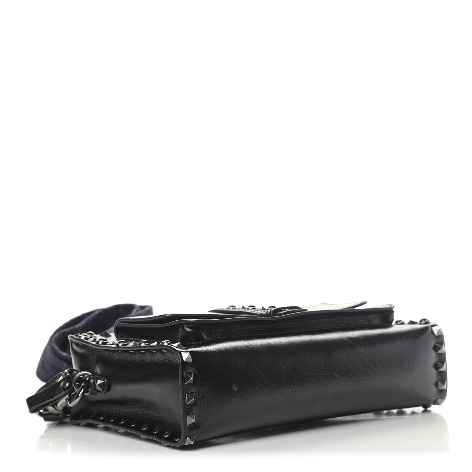 Valentino Garavani Craquele Calfskin Small Guitar Strap Rockstud Rolling Flap Pocket Shoulder Bag Black 3 of 6
