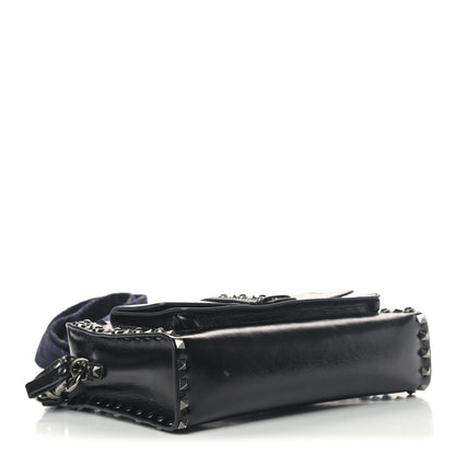 Valentino Garavani Craquele Calfskin Small Guitar Strap Rockstud Rolling Flap Pocket Shoulder Bag Black 3 of 6