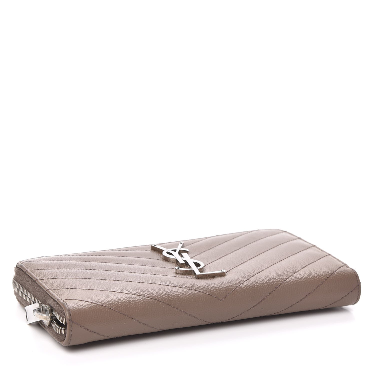 Saint Laurent Grain De Poudre Matelasse Chevron Monogram Zip Around Wallet Fard 4 of 8