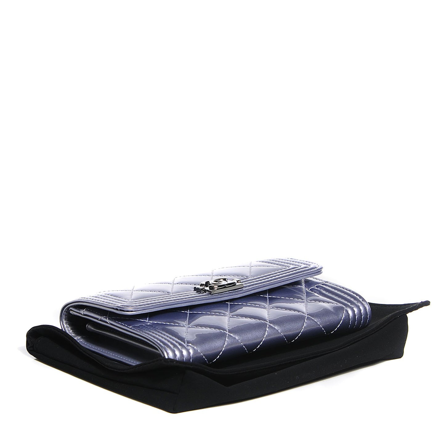 Patent Calfskin Quilted Boy Card Holder Wallet Purple
