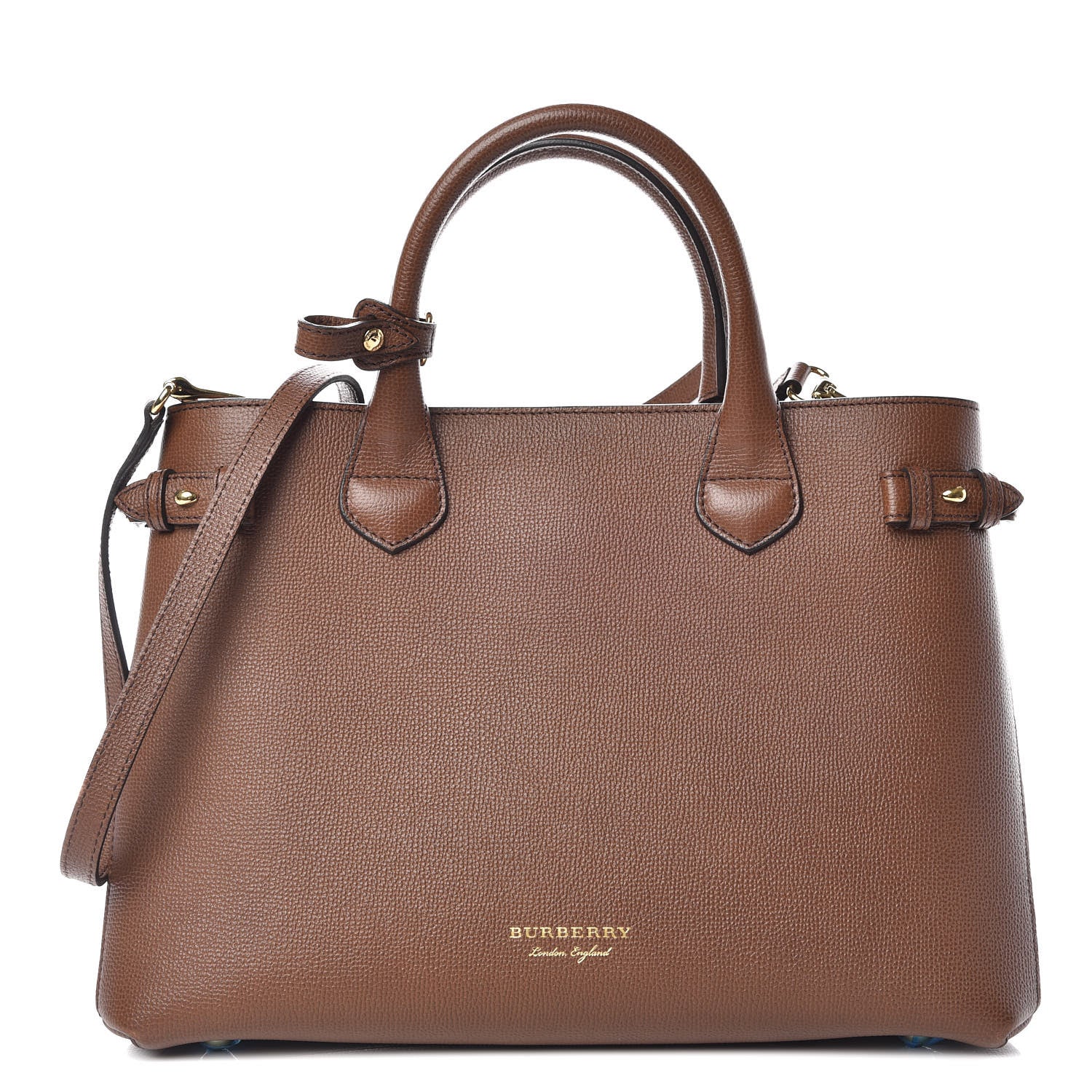 Burberry Grainy Calfskin House Check Medium Banner Tote Tan 1 of 10