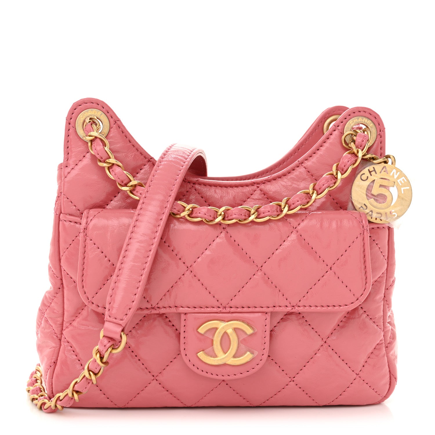 Chanel Shiny Crumpled Calfskin Quilted Small Wavy CC Hobo Pink 1 of 10