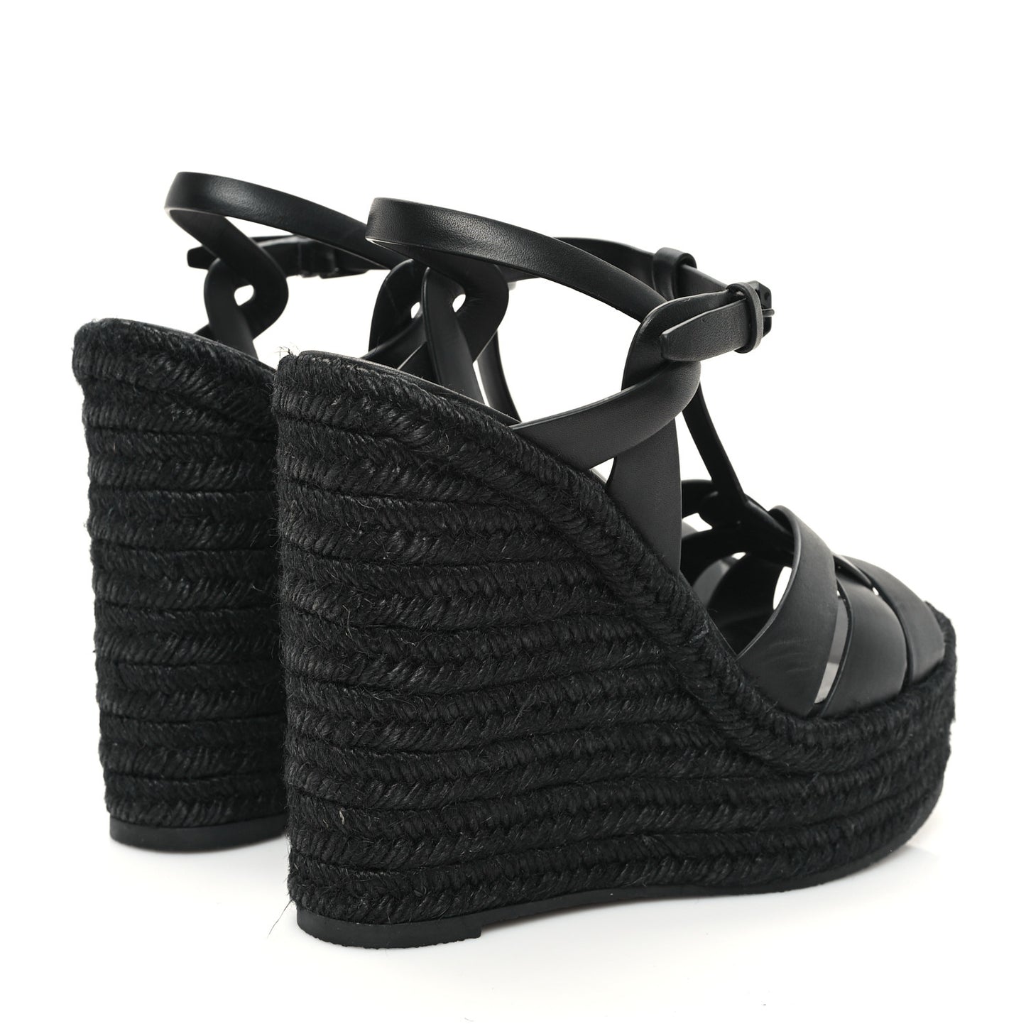 Calfskin Tribute 95 Platform Espadrille Wedge Sandals 38.5 Black
