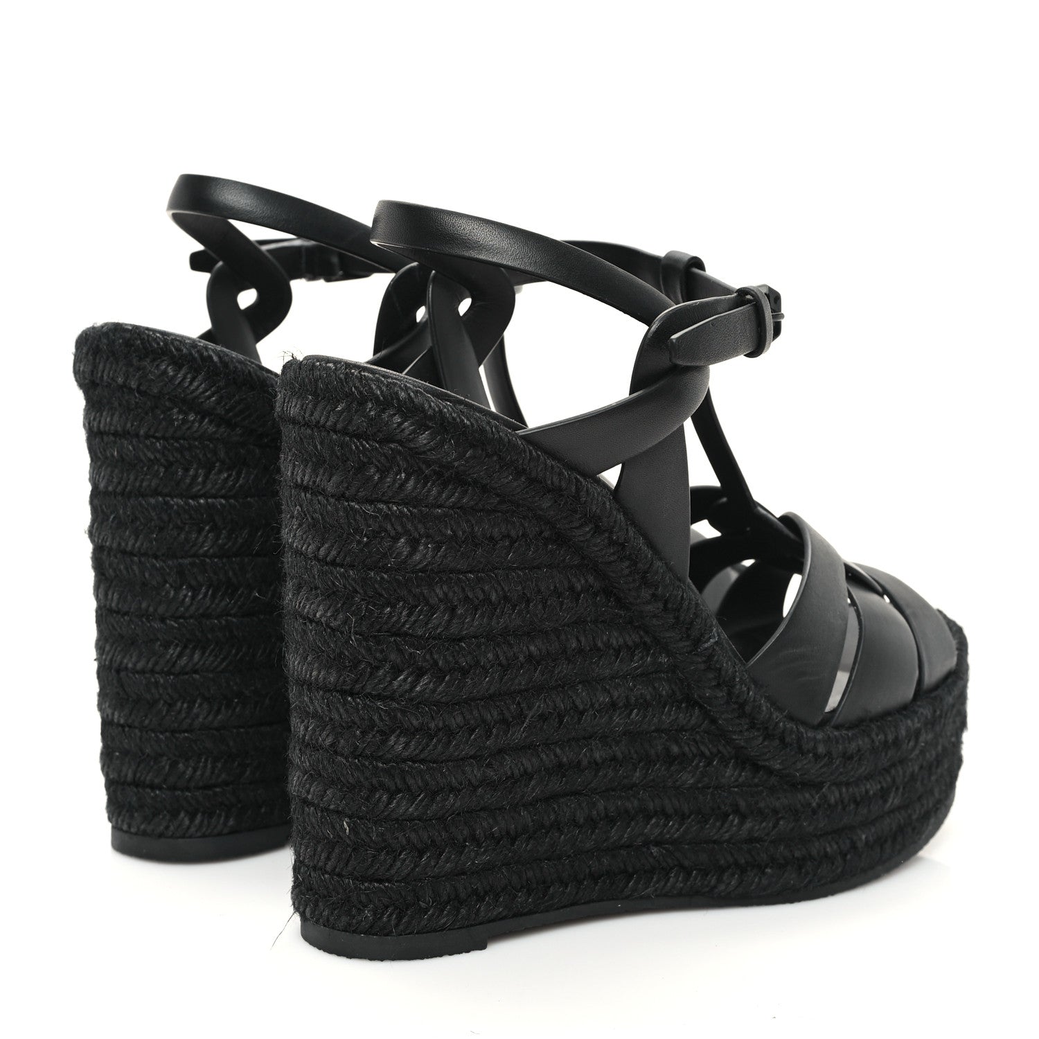 Saint Laurent Calfskin Tribute 95 Platform Espadrille Wedge Sandals 38.5 Black 5 of 9