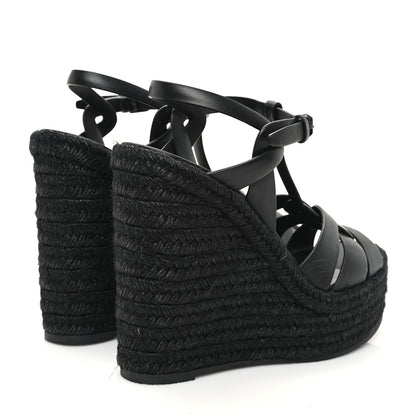 Saint Laurent Calfskin Tribute 95 Platform Espadrille Wedge Sandals 38.5 Black 5 of 9