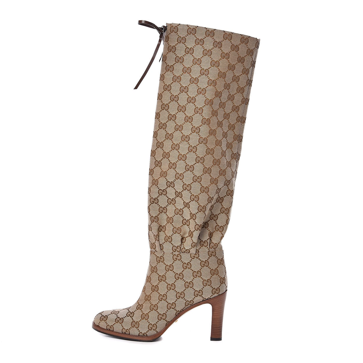 Monogram Malaga Kid Lisa Mid Heel Boots 37 Beige Ebony