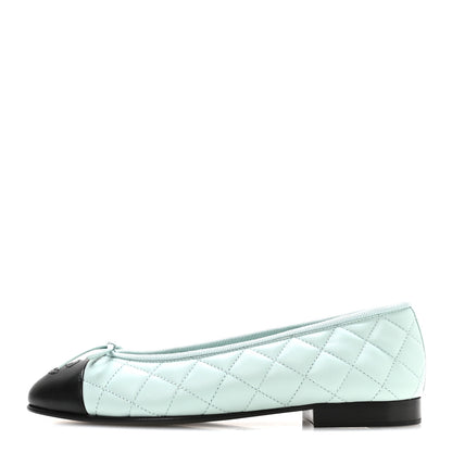 Chanel Lambskin Quilted CC Cap Toe Ballerina Flats 36 Light Blue Black 1 of 9