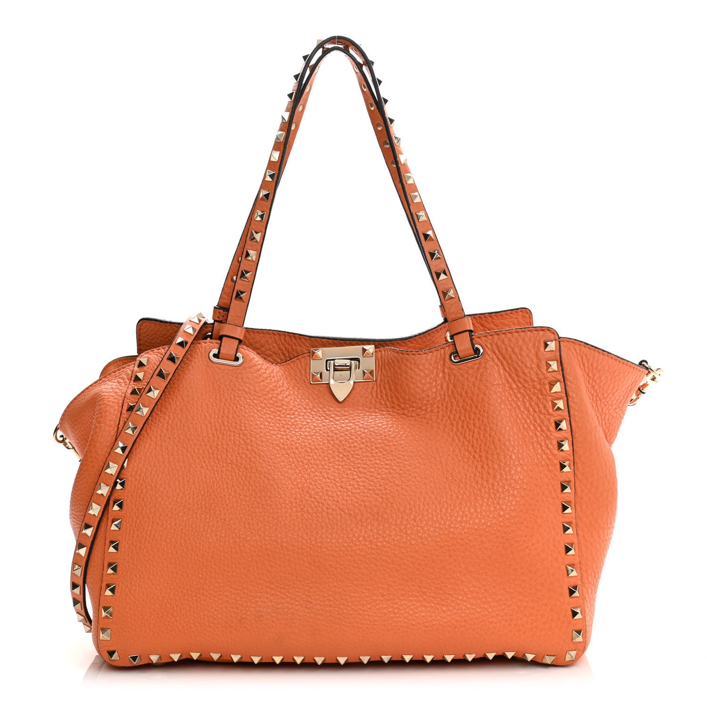 Pebbled Calfskin Medium Rockstud Tote Melon Sorbet