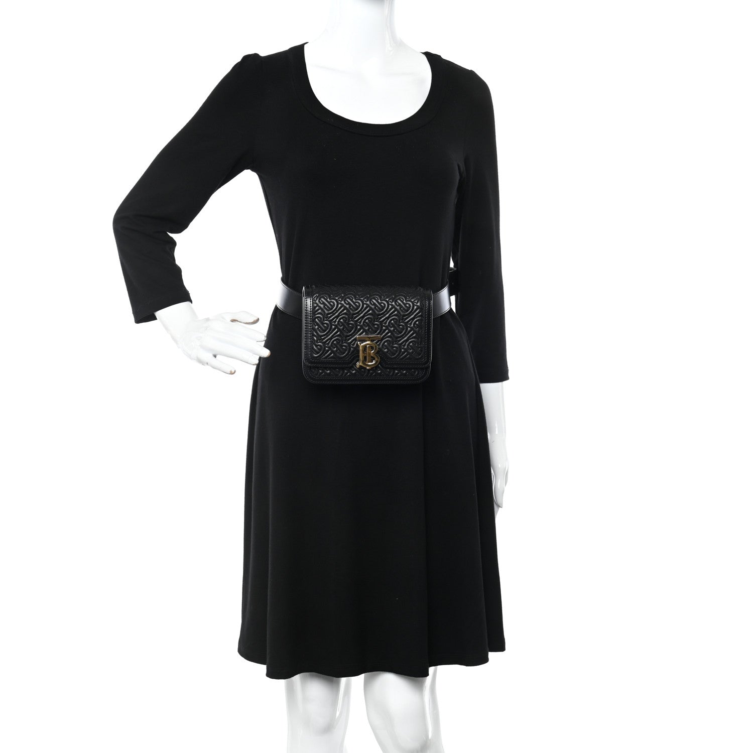 Burberry Lambskin Embossed Monogram TB Bum Bag Black 2 of 9