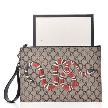 Gucci GG Supreme Monogram Kingsnake Zip Wristlet Pouch Beige Black 7 of 8