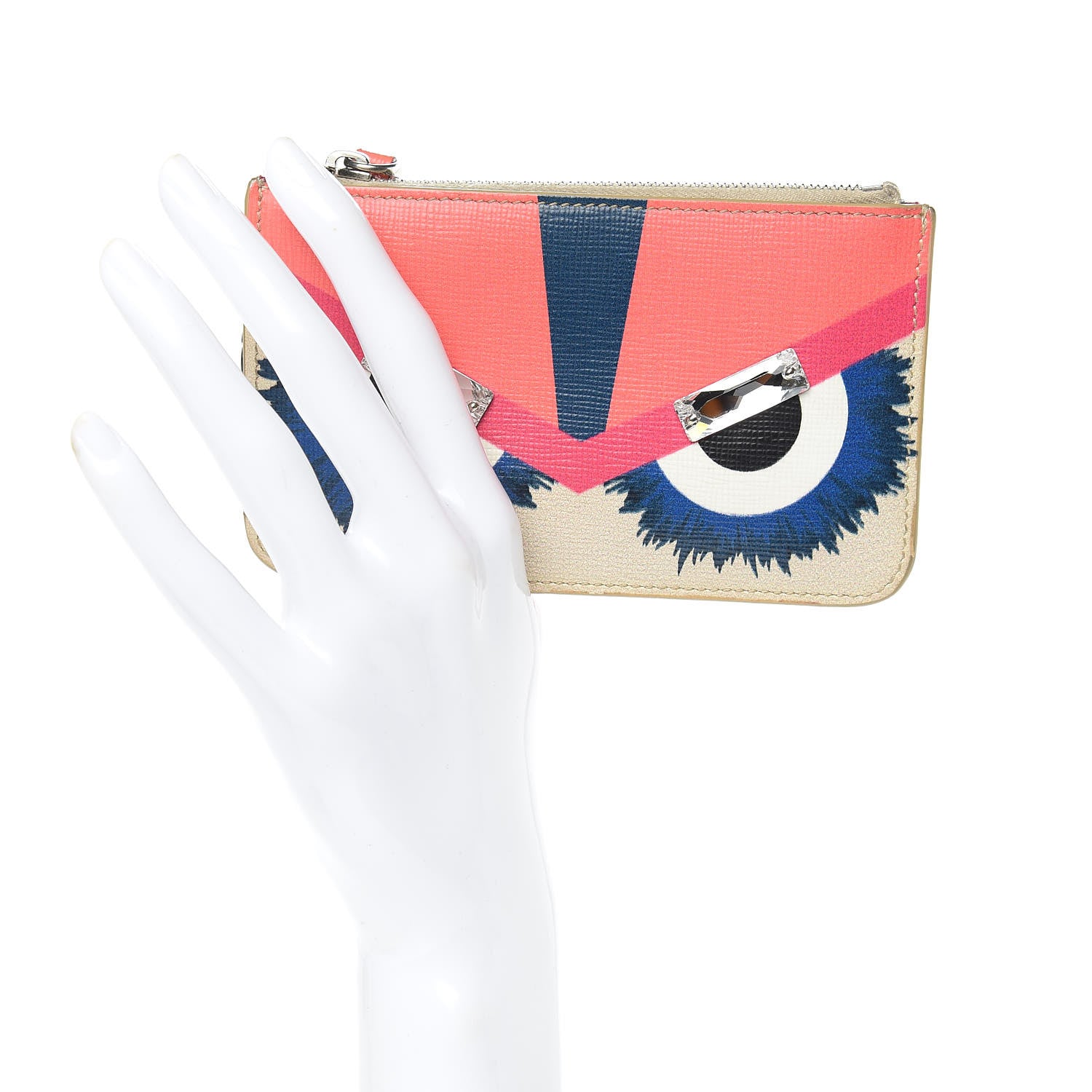 Fendi Saffiano Crystal Eye Monster Coin Pouch Key Case Bellini Multicolor 2 of 10