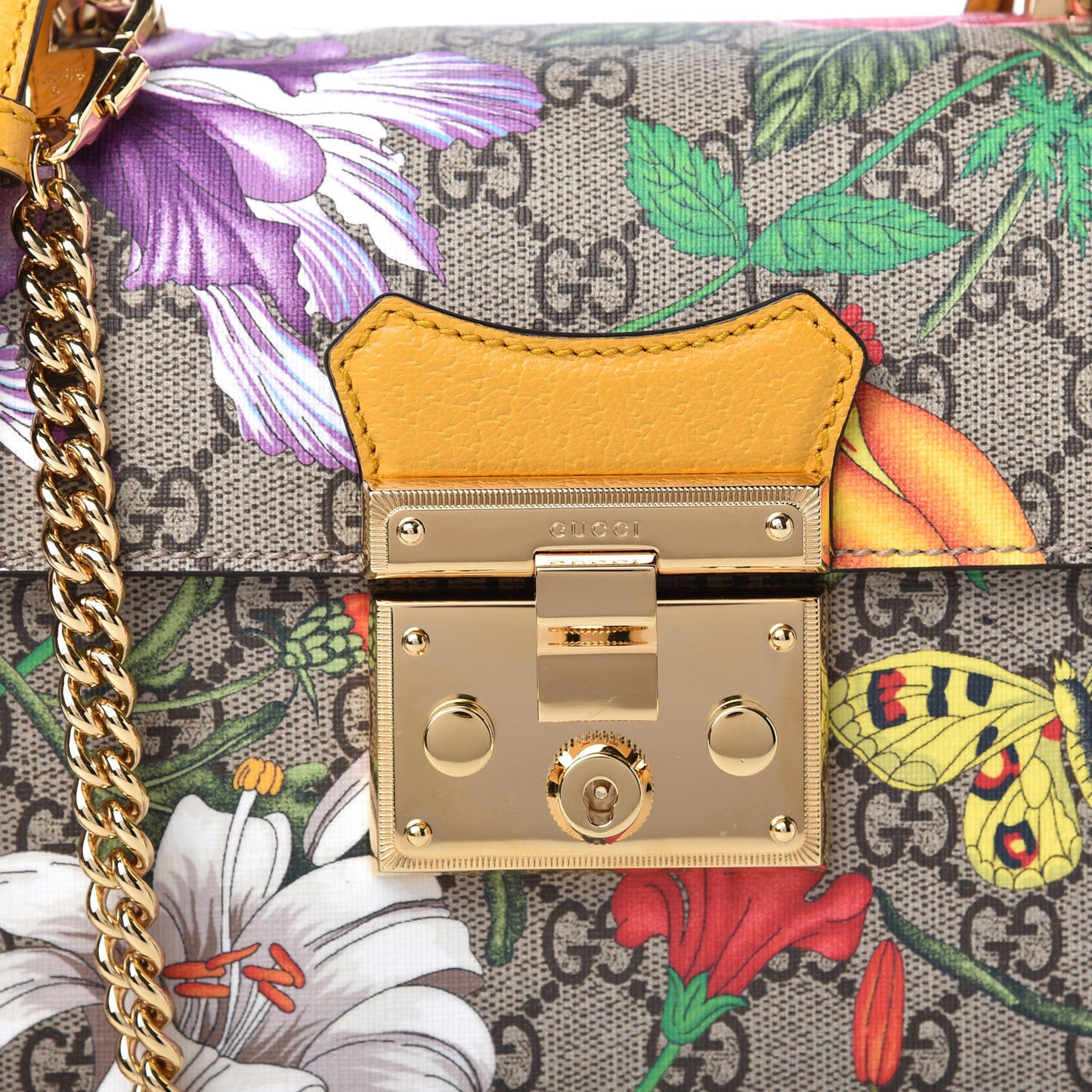 GG Supreme Monogram Flora Small Padlock Bamboo Shoulder Bag Beige Multicolor Crop