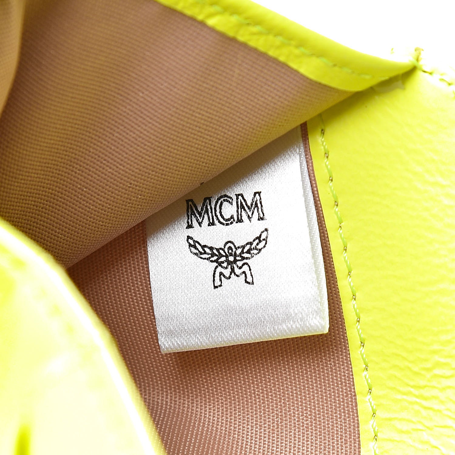 MCM Visetos Mini Zip Around Wallet Neon Yellow 7 of 8
