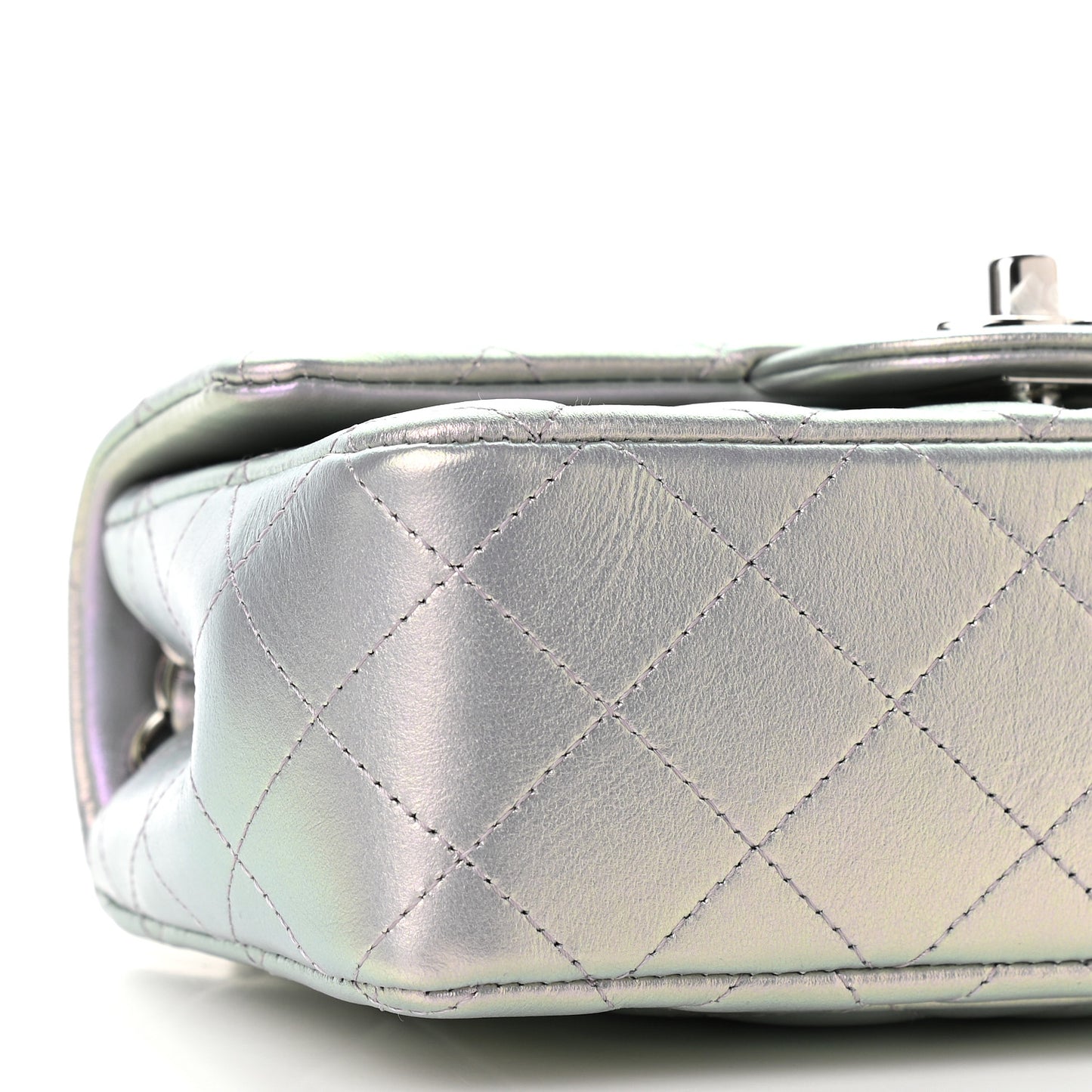 Iridescent Calfskin Quilted Mini Rectangular Flap Light Purple