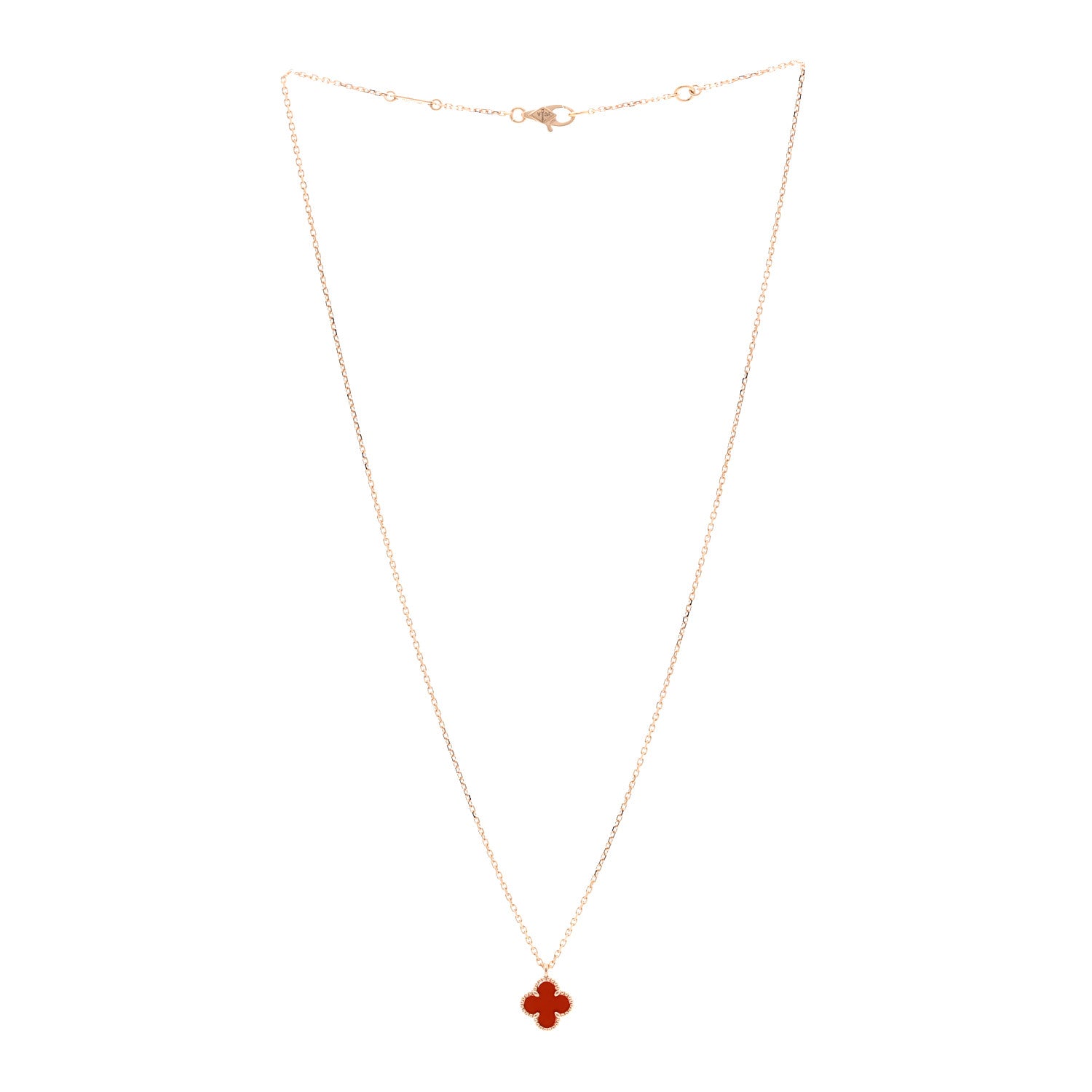 Van Cleef & Arpels 18K Rose Gold Carnelian Sweet Alhambra Pendant Necklace 3 of 6
