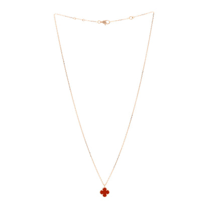 Van Cleef & Arpels 18K Rose Gold Carnelian Sweet Alhambra Pendant Necklace 3 of 6