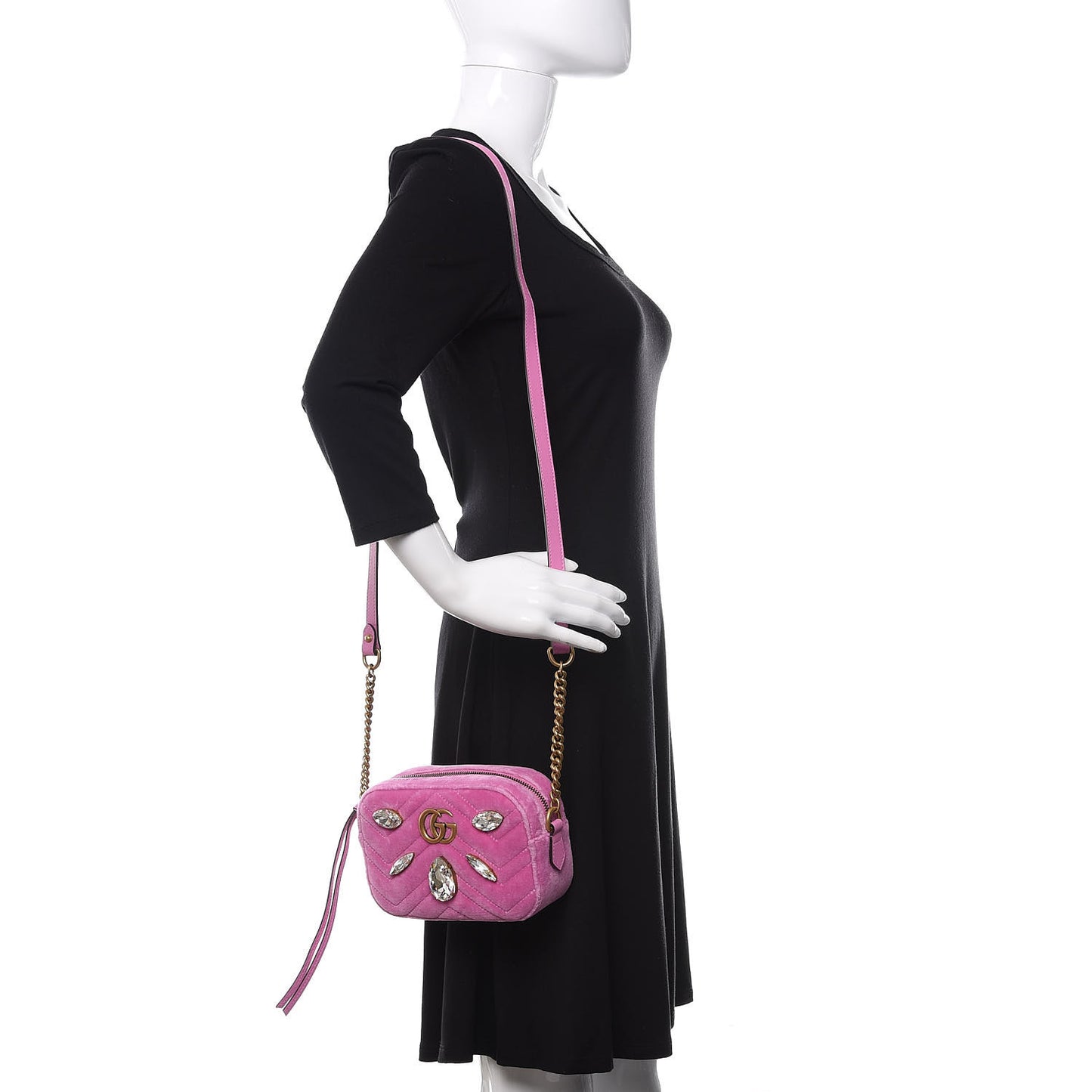 Velvet Matelasse Marquise Crystals Mini GG Marmont Chain Shoulder Bag Malva