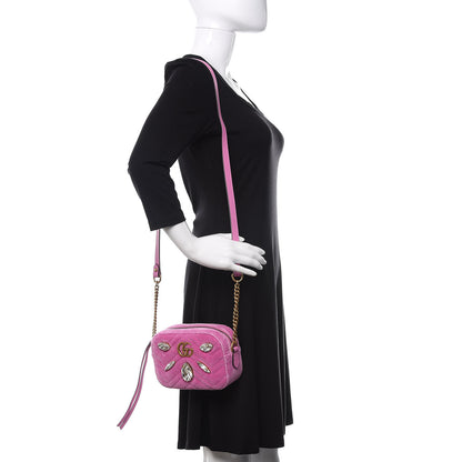 Gucci Velvet Matelasse Marquise Crystals Mini GG Marmont Chain Shoulder Bag Malva 2 of 10