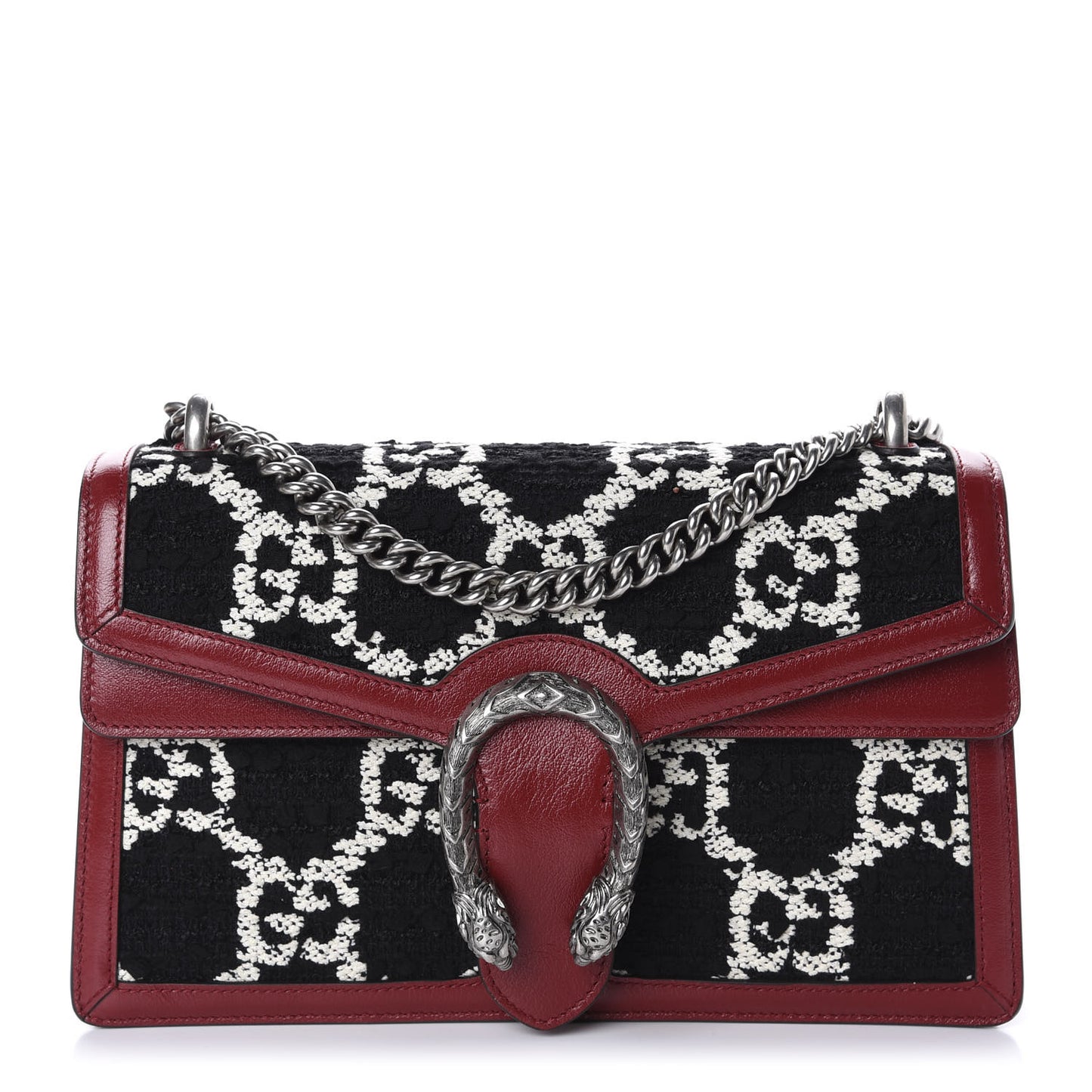 Tweed GG Monogram Small Dionysus Shoulder Bag Black White Romantic Cherry