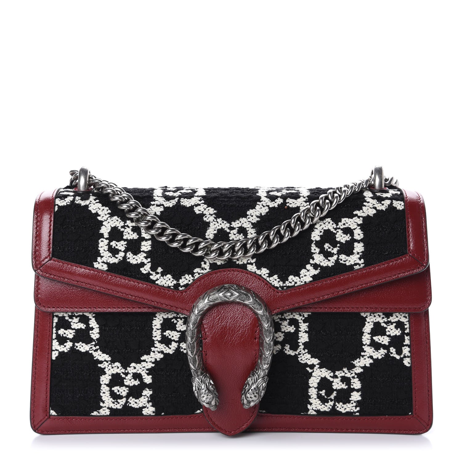 Gucci Tweed GG Monogram Small Dionysus Shoulder Bag Black White Romantic Cherry 1 of 10