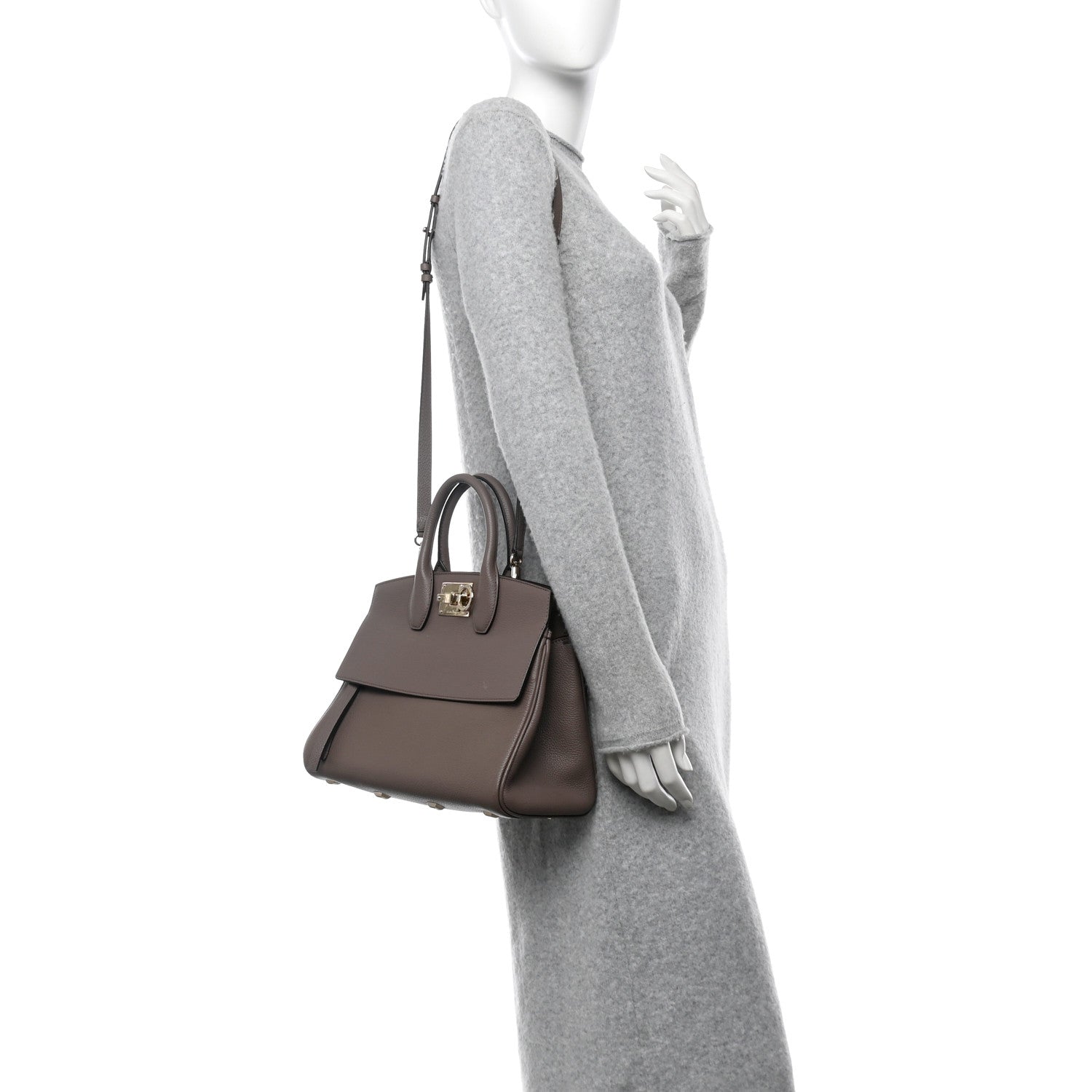 Salvatore Ferragamo Hammered Calfskin Medium Studio Bag Caraway Seed 2 of 10