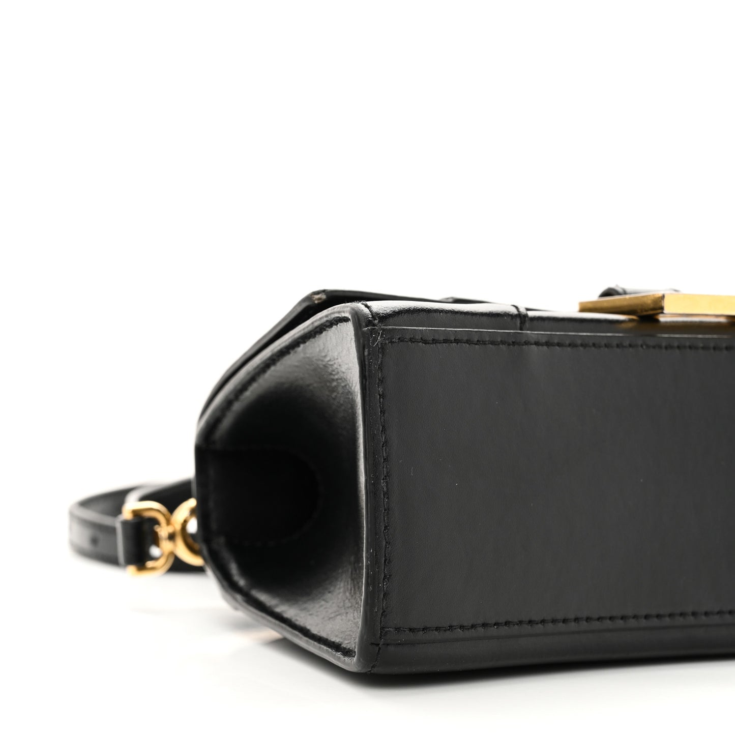 Shiny Box Calfskin Hourglass Top Handle Bag XS Black