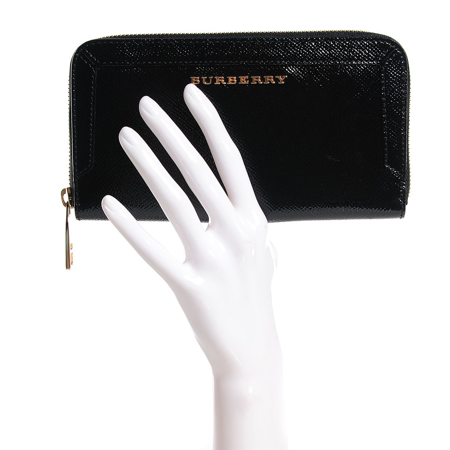 Patent London Leather Large Zippg Zip Around Wallet Black