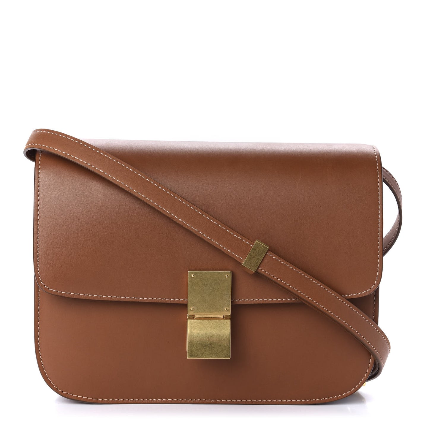 Natural Calfskin Medium Classic Box Flap Bag Tan