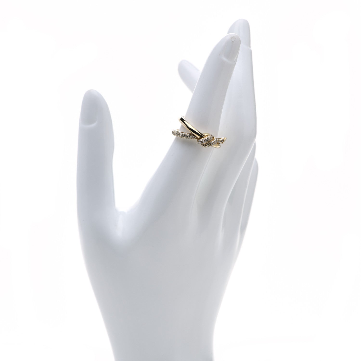 Tiffany 18K Yellow Gold Diamond Knot Double Row Ring 53 6.5 2 of 6