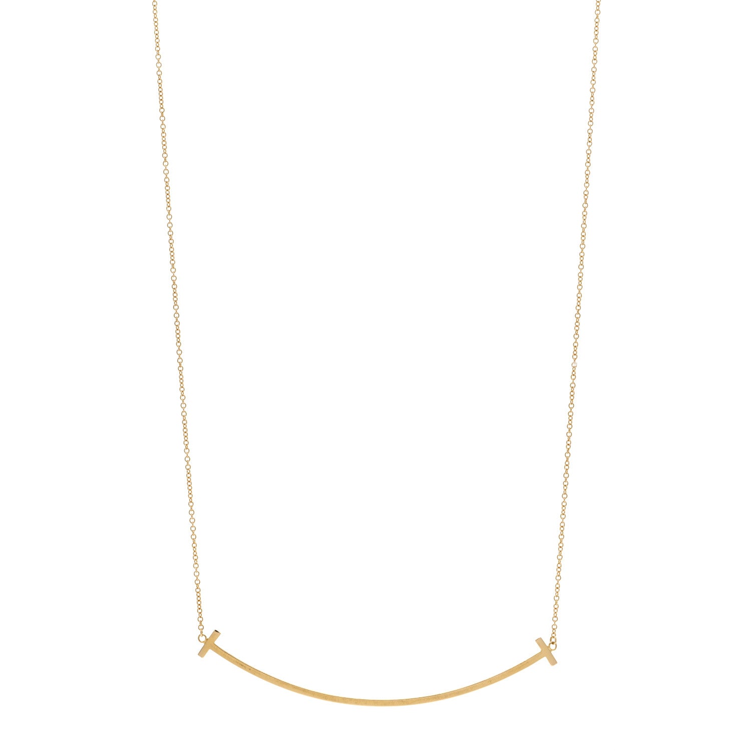 Tiffany 18K Yellow Gold Large T Smile Pendant Necklace 1 of 4