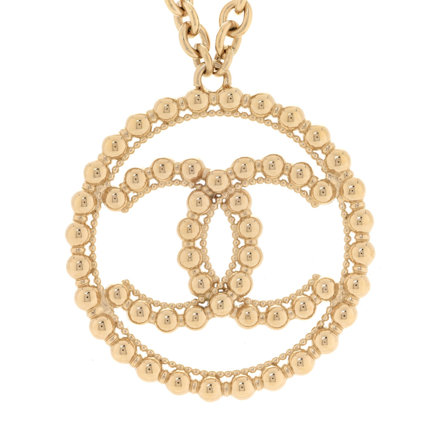 Metal Bead CC Round Pendant Necklace Gold