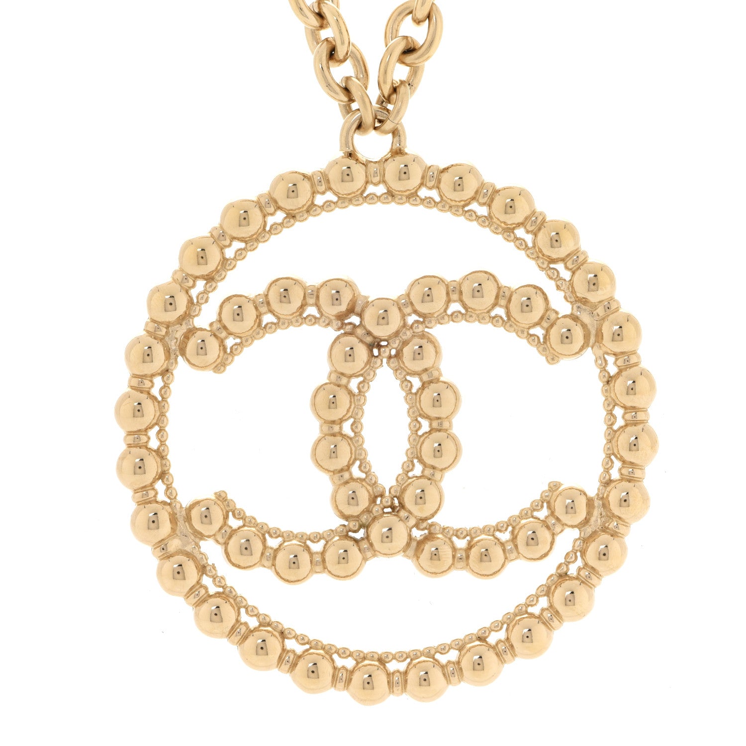 Chanel Metal Bead CC Round Pendant Necklace Gold 4 of 6