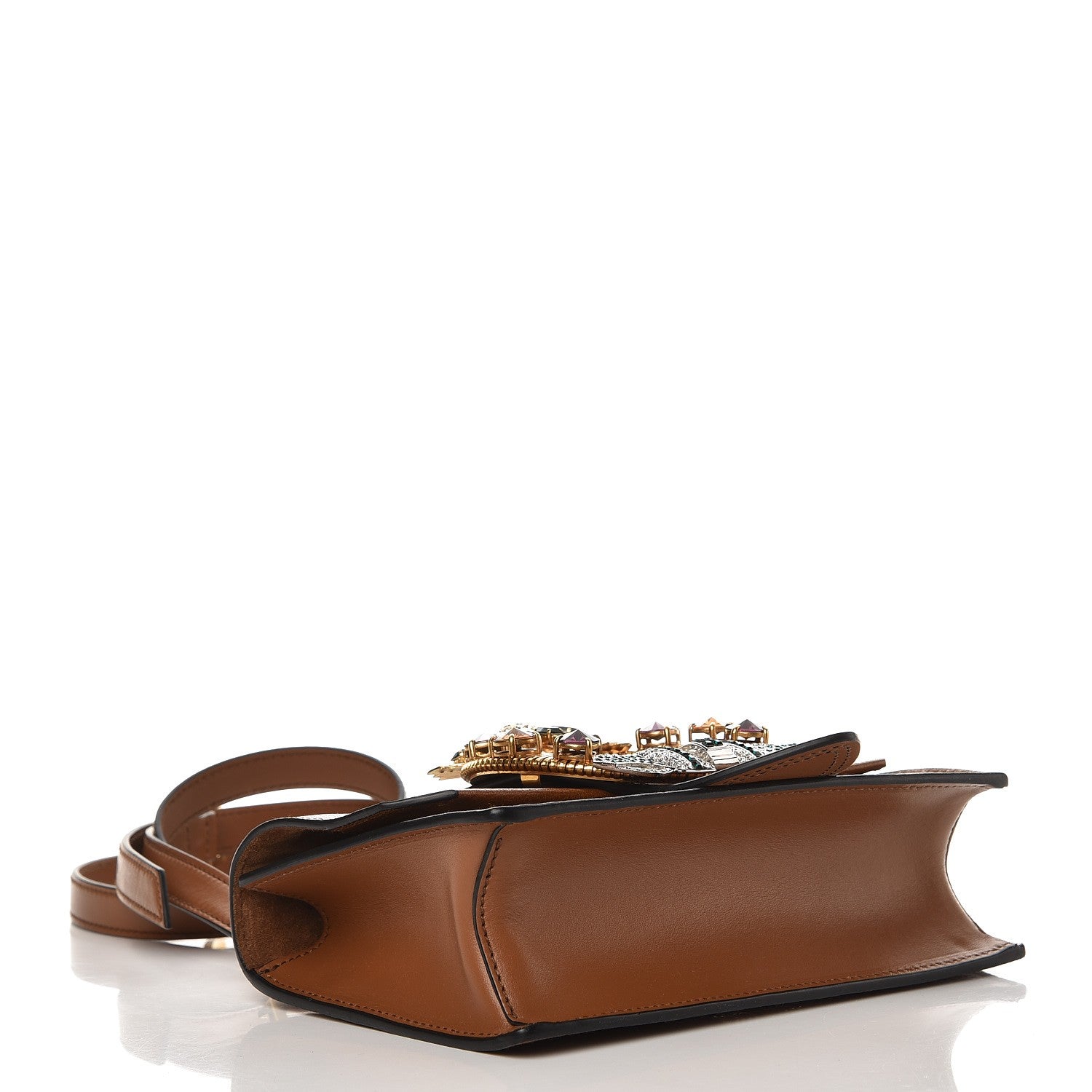 Miu Miu Goatskin Madras Soft Calf Crystal Embellished Shoulder Bag Brandy 4 of 6