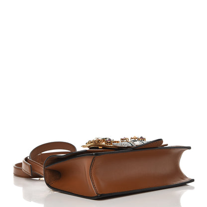 Miu Miu Goatskin Madras Soft Calf Crystal Embellished Shoulder Bag Brandy 4 of 6