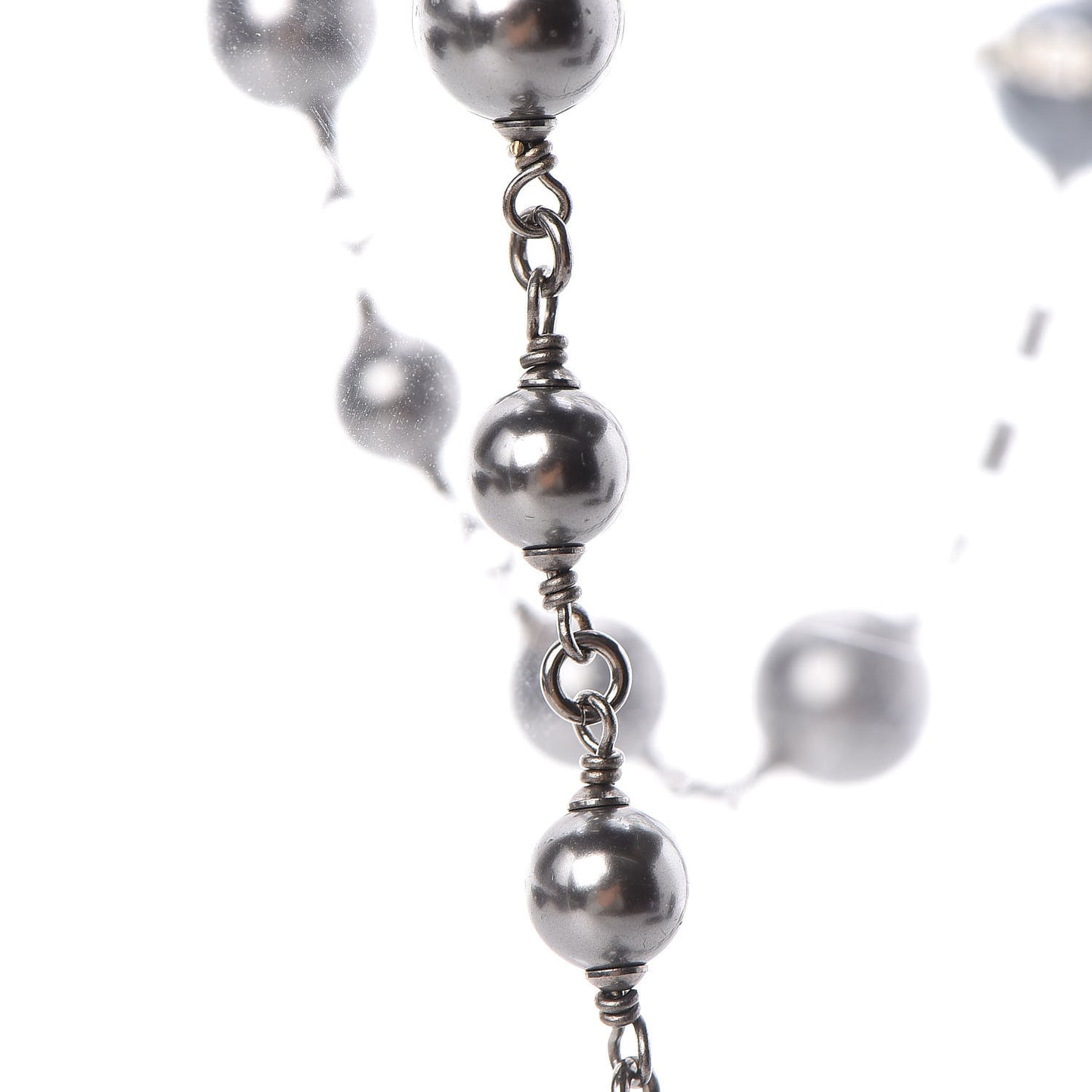 Crystal Pearl Beaded CC Long Necklace Grey