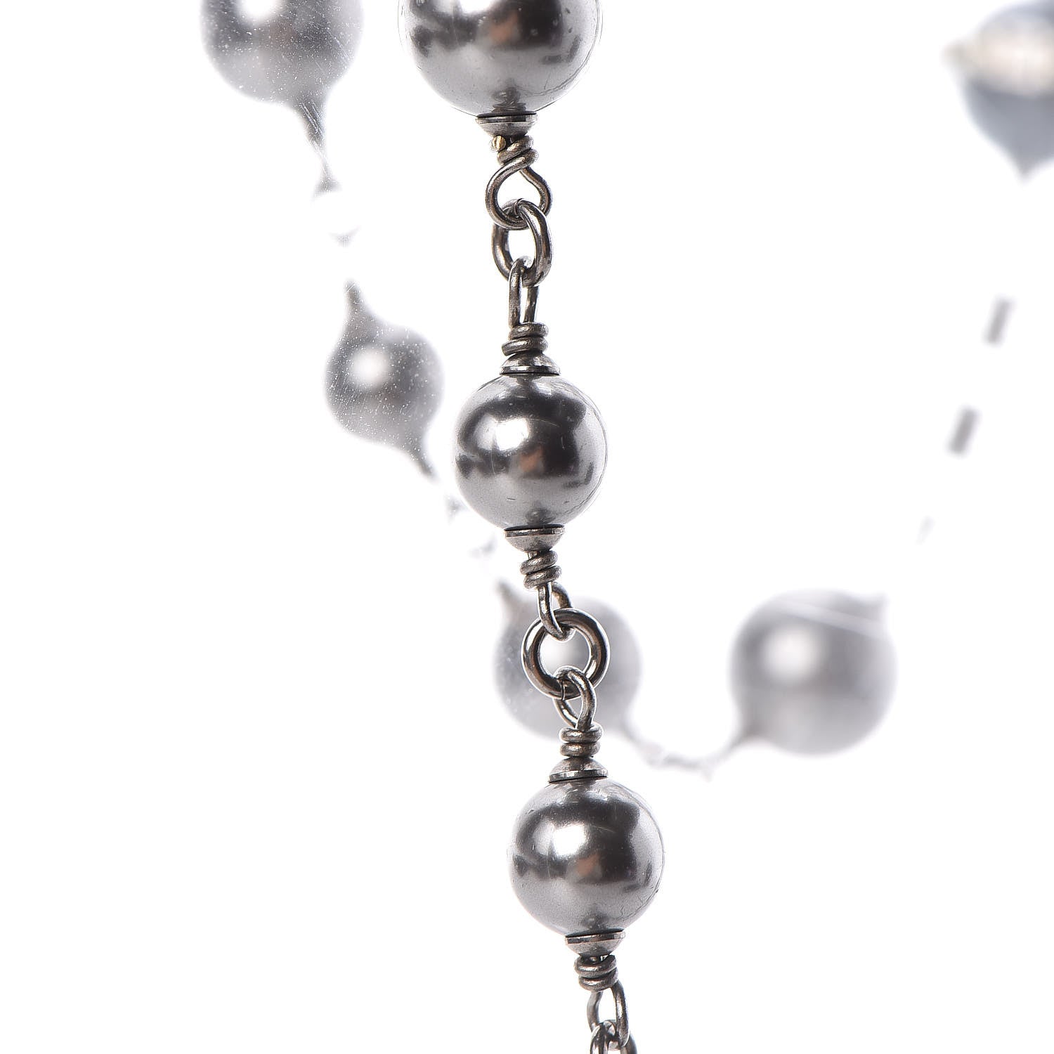 Chanel Crystal Pearl Beaded CC Long Necklace Grey 8 of 9