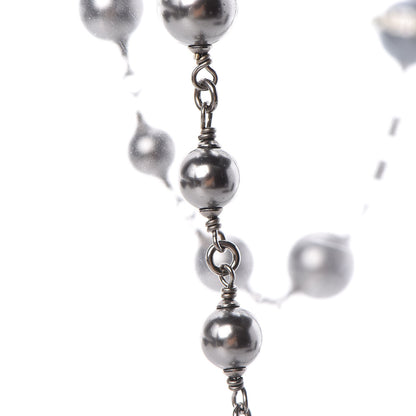 Chanel Crystal Pearl Beaded CC Long Necklace Grey 8 of 9