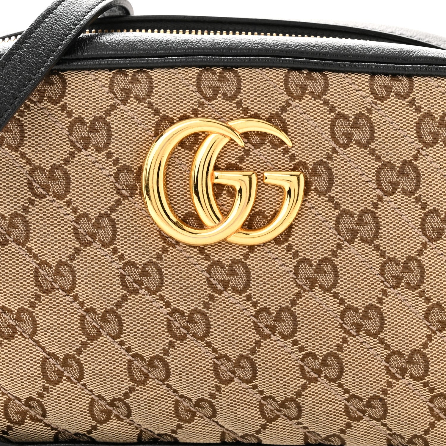 Gucci Monogram Matelasse Diagonal Small GG Marmont Chain Shoulder Bag Beige Black 8 of 11