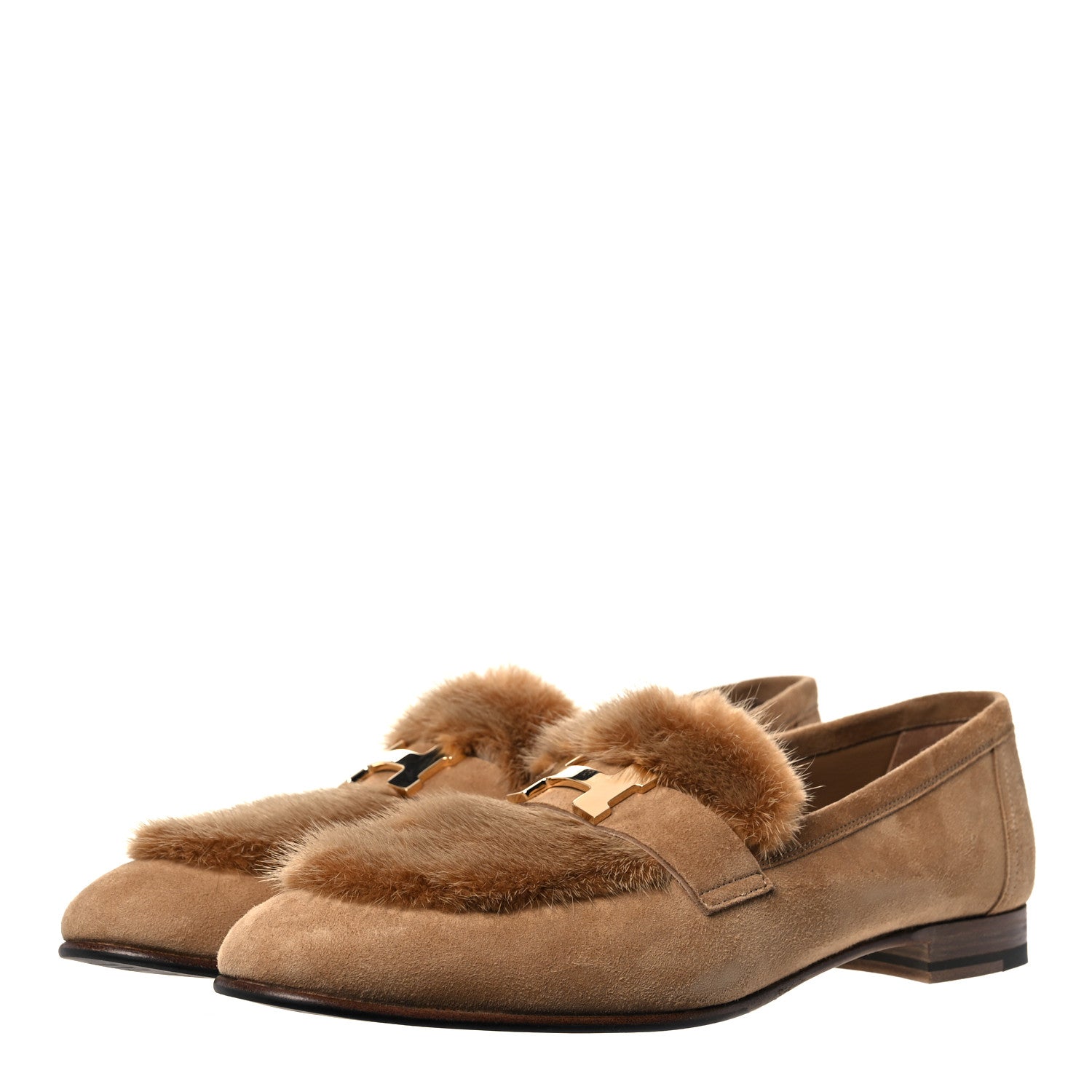 Hermes Mink Fur Suede Goatskin Paris Loafers 40 Marron Havane 3 of 8