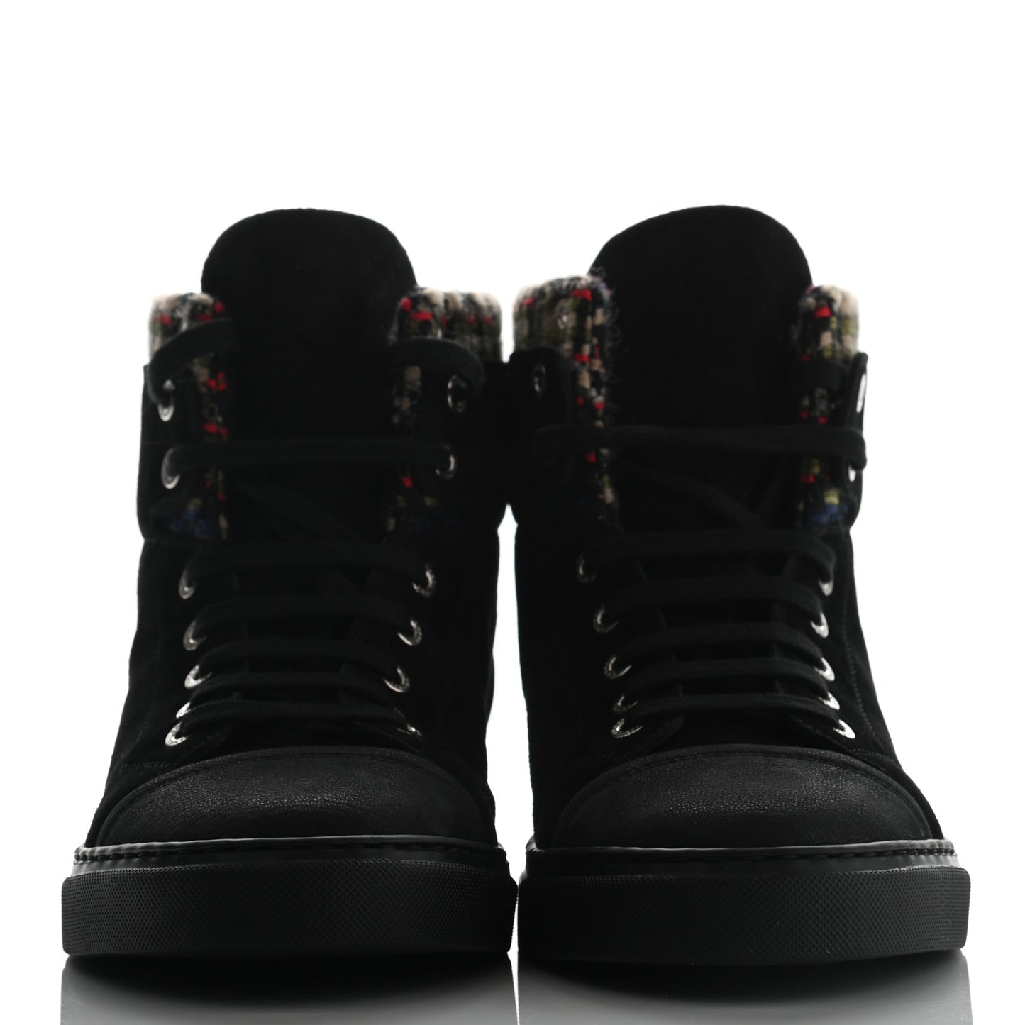 Suede Calfskin Goatskin Tweed High Top Sneakers 40.5 Black