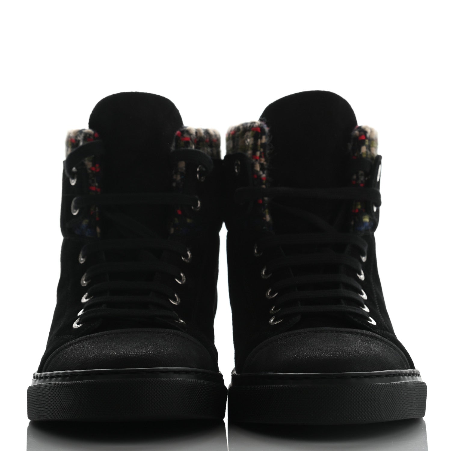 Chanel Suede Calfskin Goatskin Tweed High Top Sneakers 40.5 Black 2 of 11