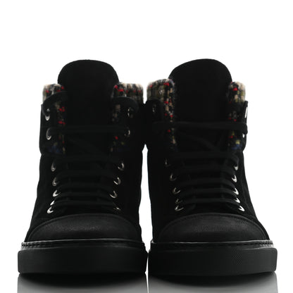 Chanel Suede Calfskin Goatskin Tweed High Top Sneakers 40.5 Black 2 of 11