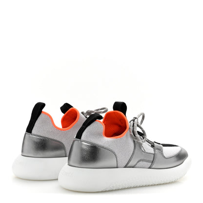 Hermes Knit Metallic Calfskin Womens Duel Sneakers 38 Argent Orange Black 5 of 11