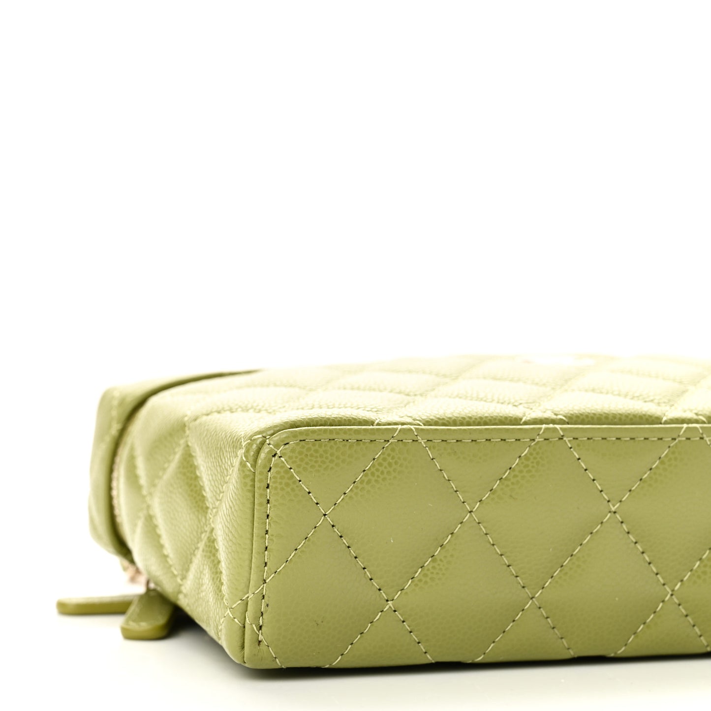 Caviar Quilted Top Handle Slim Vanity With Chain Khaki