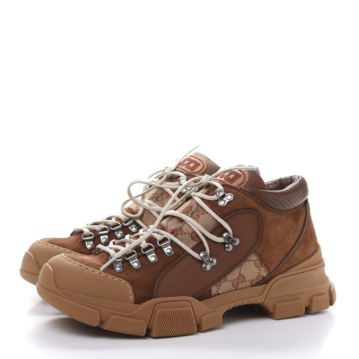 X SEGA Suede Calfskin GG Monogram Mens Flashtrek Sneakers 10 New Cuir Beige Ruggine