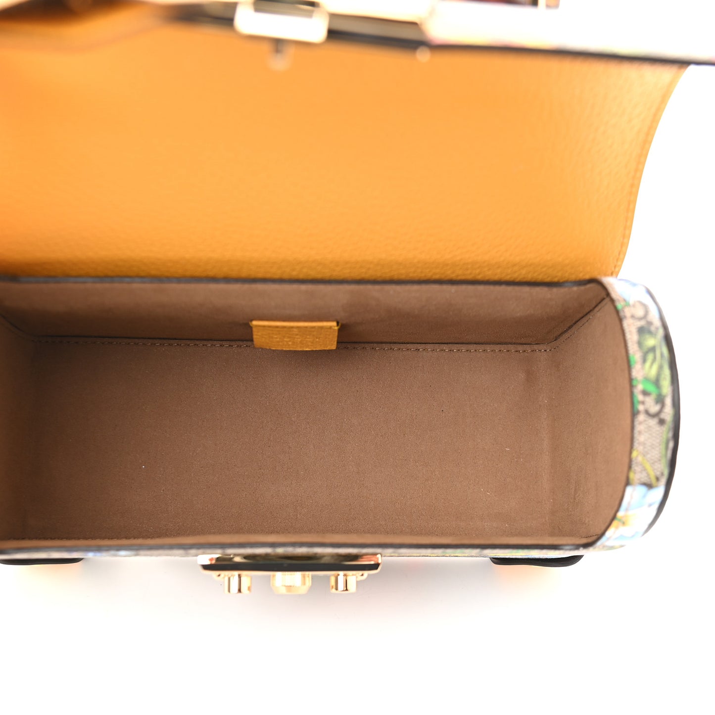 GG Supreme Monogram Flora Small Padlock Bamboo Shoulder Bag Beige Multicolor Crop