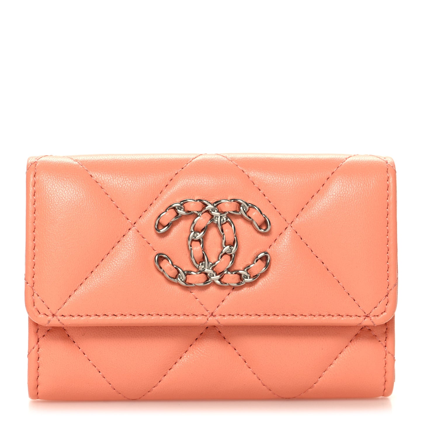 Lambskin Quilted Chanel 19 Flap Card Holder Light Orange