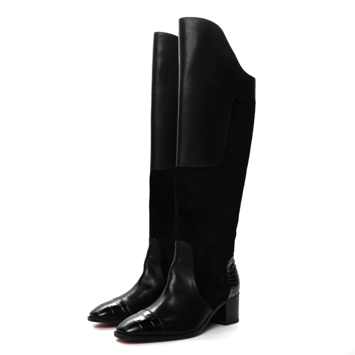 Calfskin Alligator Embossed Suede Mosaica 55 Boots 36.5 Black
